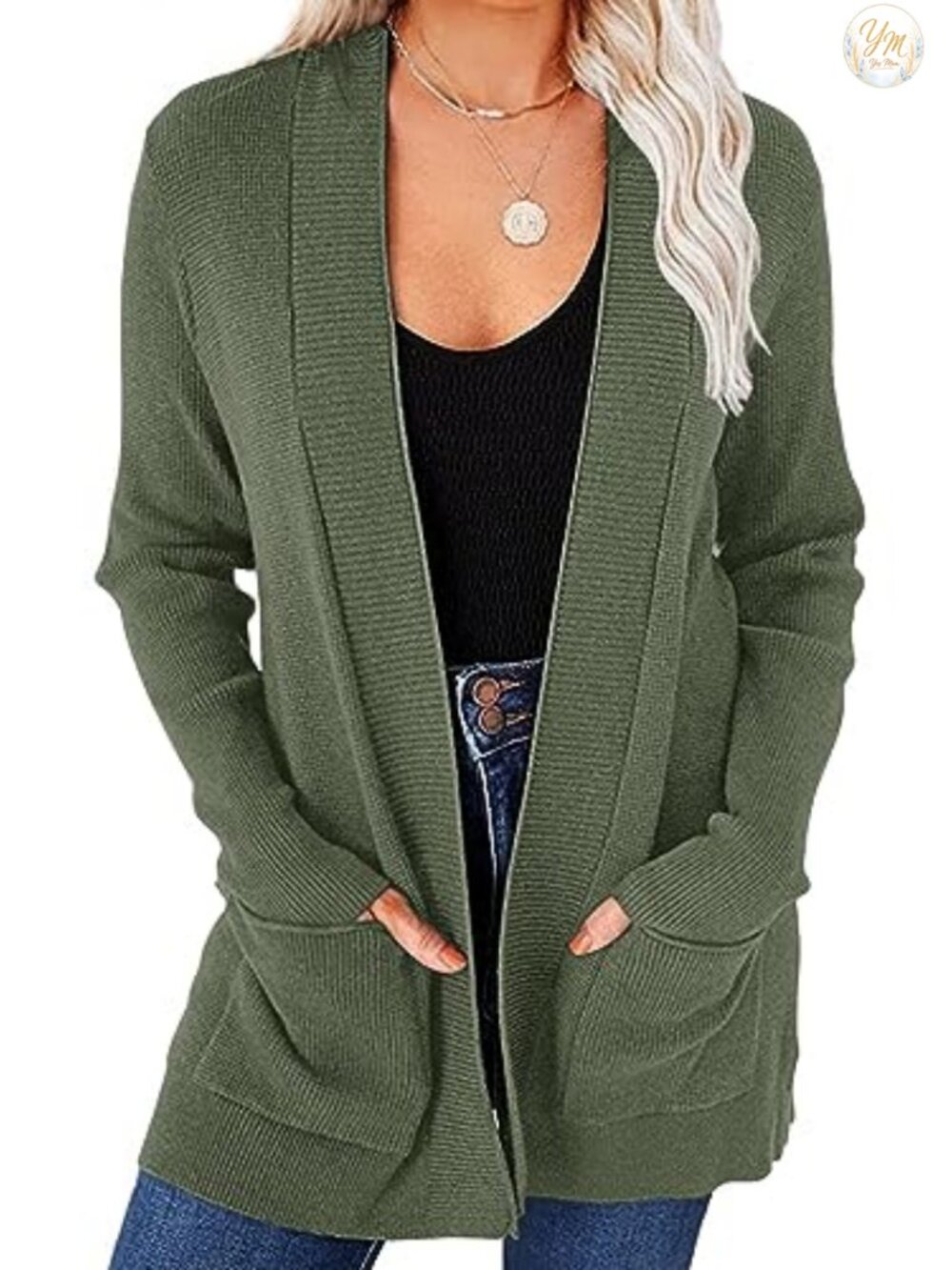 Lightweight Open Front Cardigan Sweater with Pockets Long Sleeve